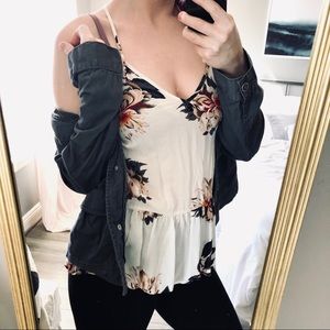 Vintage Floral Relaxed Fit High-Low Peplum Tank